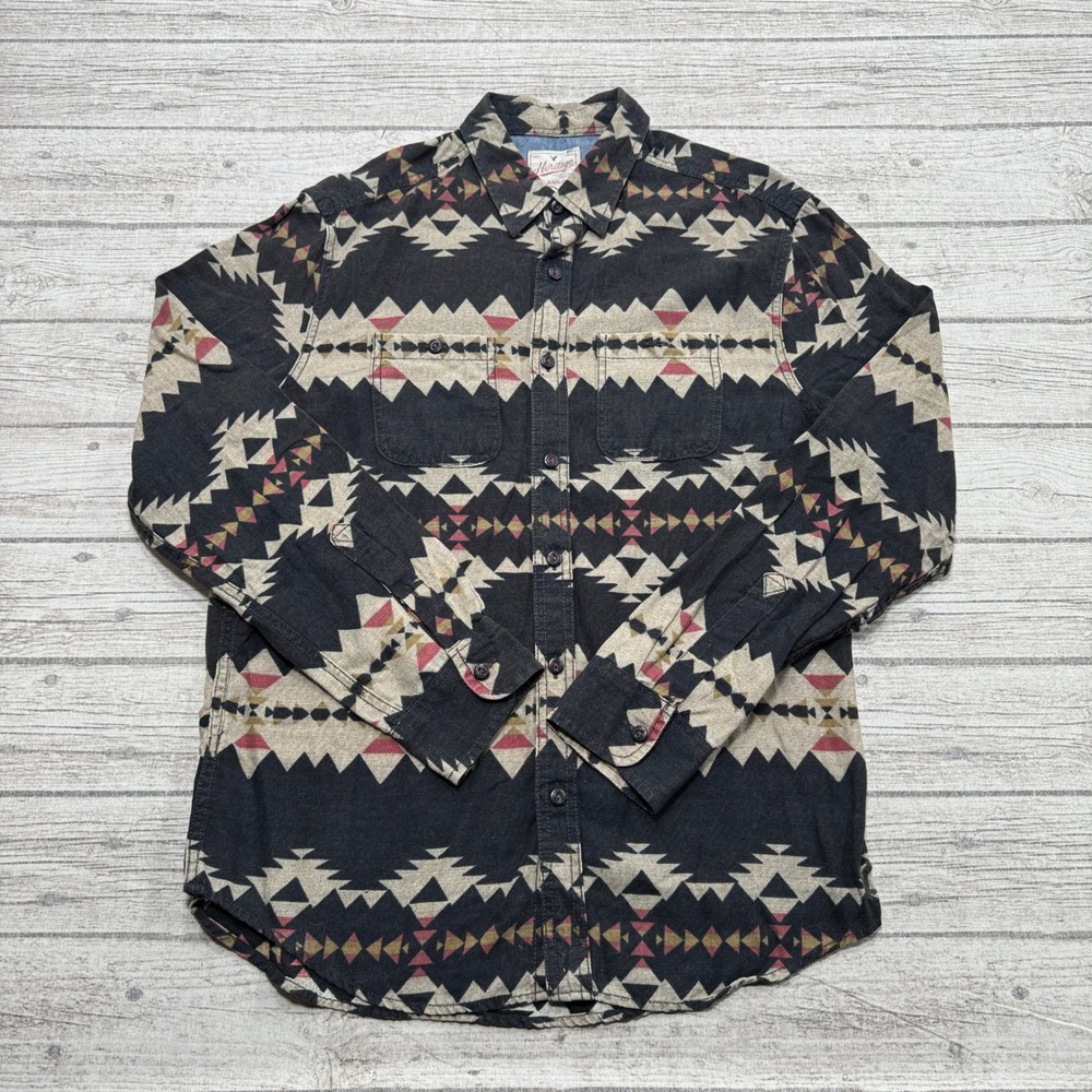 American Eagle Flannel Shirt Mens M Black Southwestern Heritage Classic Fit EX
